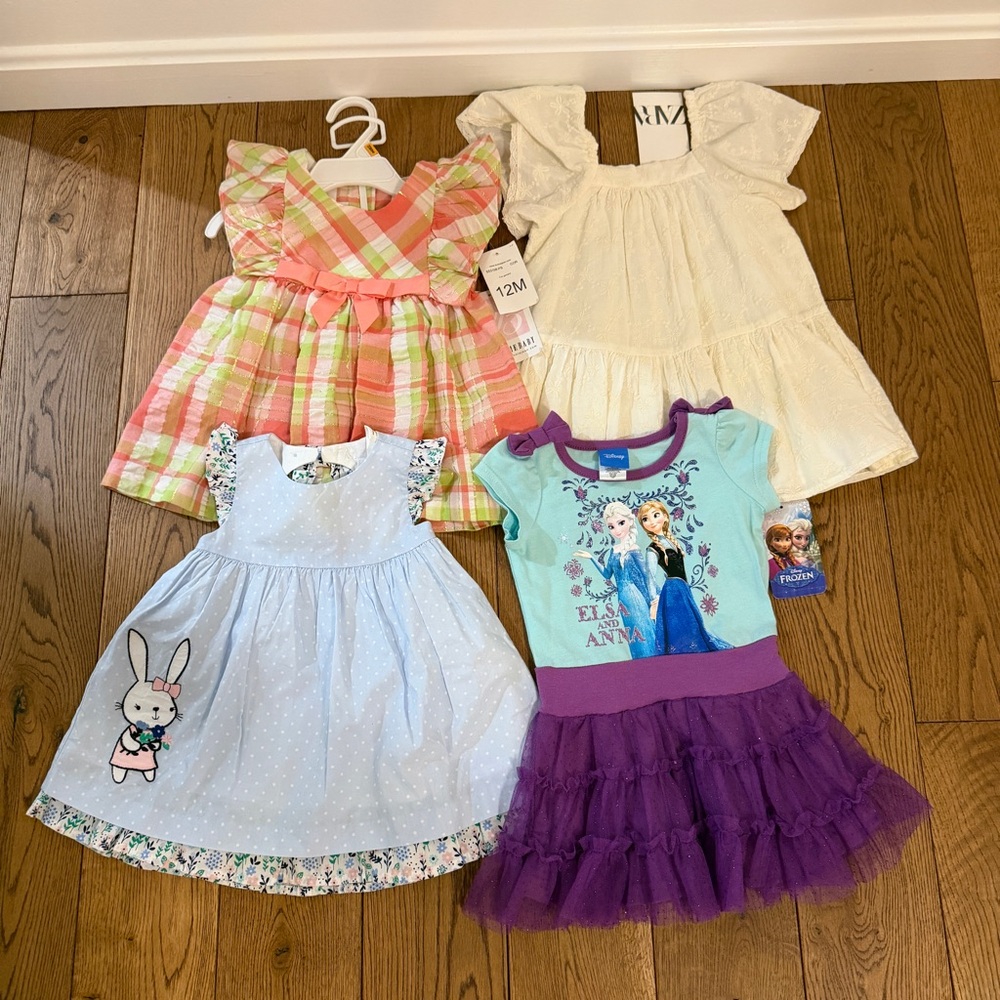 Baby Girls Summer Dresses 12-18M Bundle Lot of 4 Zara Frozen Easter Floral New